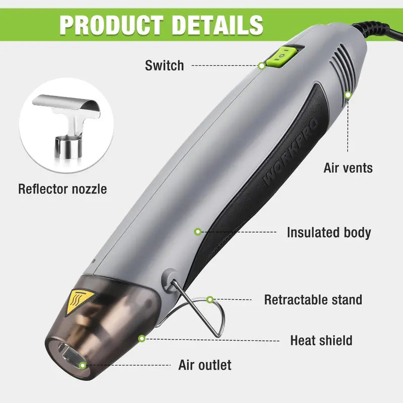 WORKPRO 400W Mini Hot Air Gun – Adjustable Temperature, Reflector Nozzle