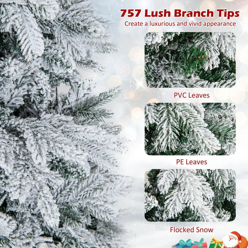 Snow-Flocked Pre-Lit Christmas Tree – Hinged PE/PVC Blend Branches