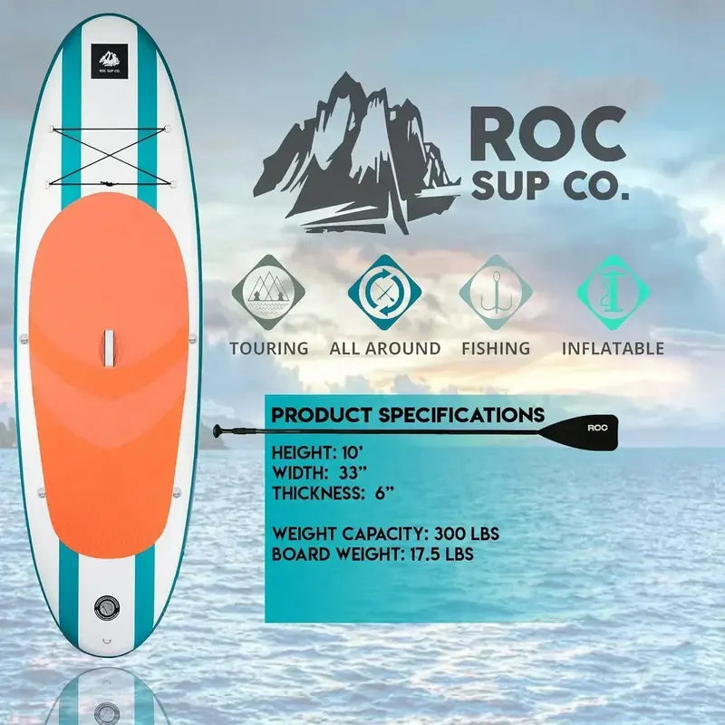 ROC Premium Inflatable SUP Board – Includes Pump, Paddle & Carry Bag