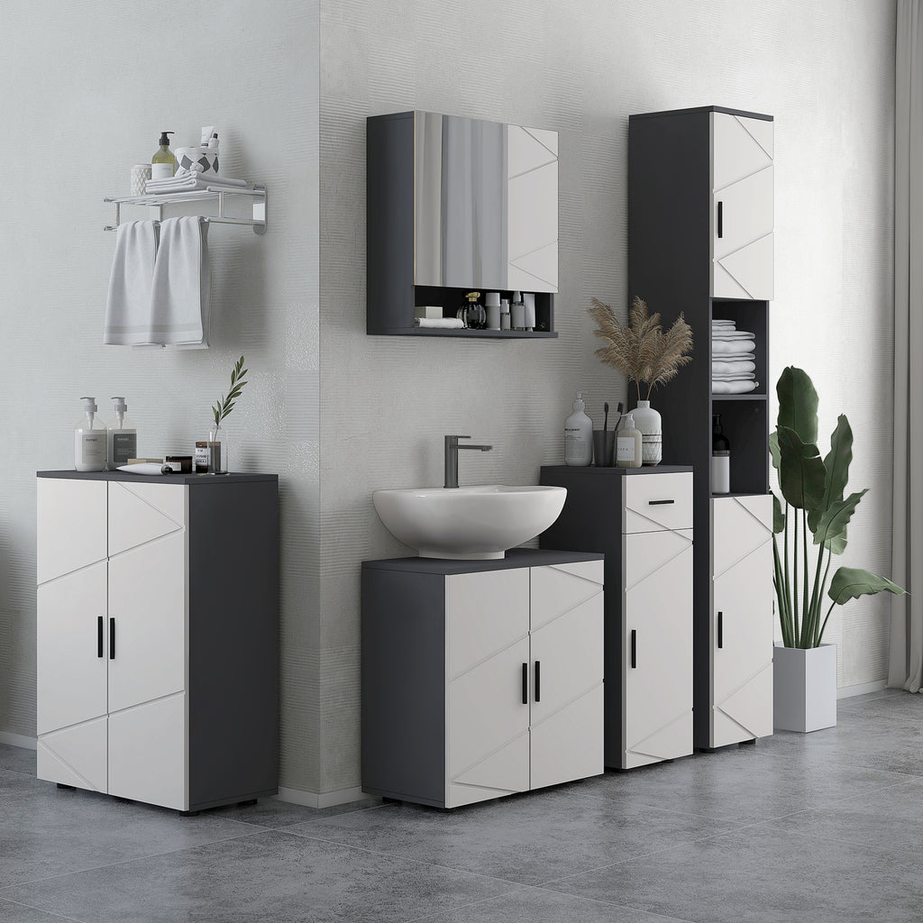 Kleankin Badezimmerschrank aus Spanplatten mit Schublade und 2 Verstellbaren Schrankfächern, 30x30x82 cm, Grau