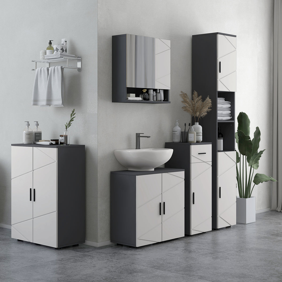 Kleankin Badezimmerschrank aus Spanplatten mit Schublade und 2 Verstellbaren Schrankfächern, 30x30x82 cm, Grau