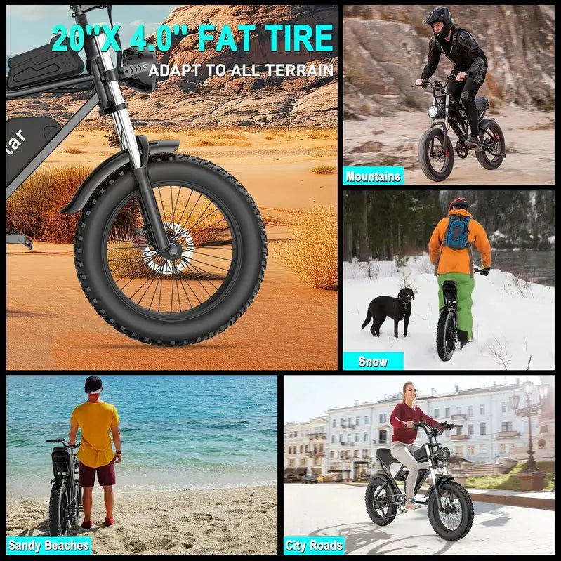 Ridstar 1200W Fat Tire E-Bike – 48V/15.6Ah Battery, 48 km/h Top Speed, Full Suspension, 20″ Wheels