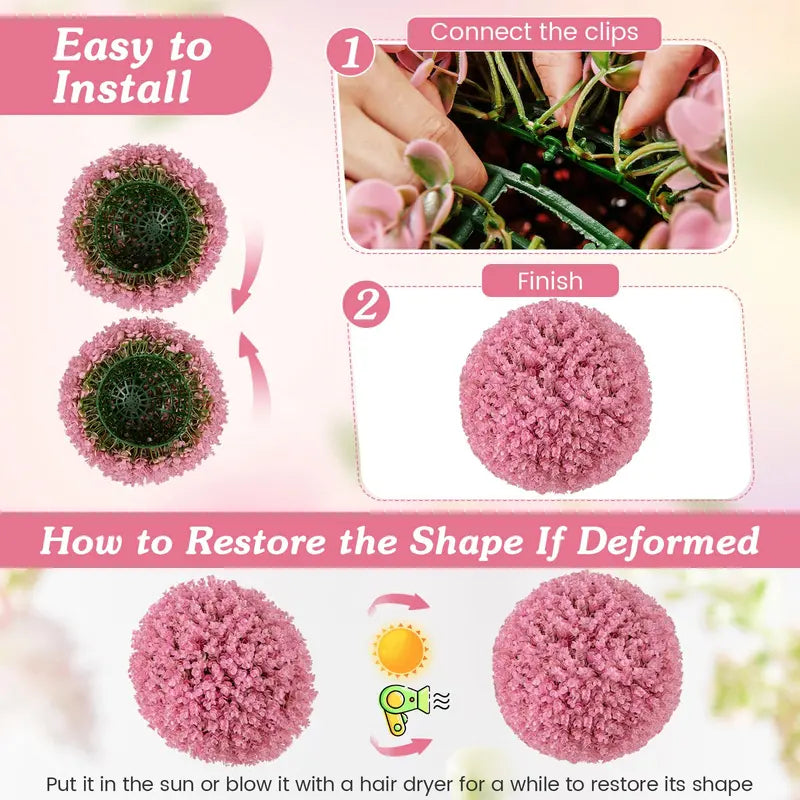 Set of Two 17.5-Inch Outdoor Artificial Topiary Balls – Pink Eucalyptus Faux Greenery