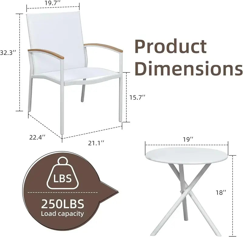 Shintenchi Textilene Bistro Set — 3-Piece Modern Outdoor Conversation Furniture