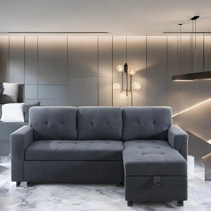 Reversible Sectional Sofa with Sleeper Function, Hidden Storage Chaise, and Reinforced Legs