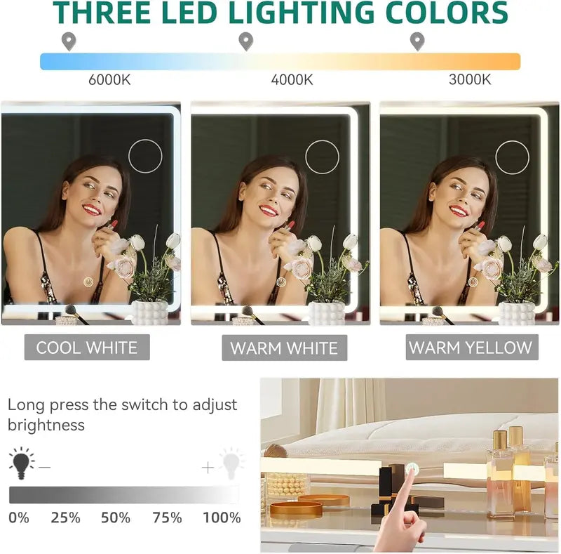 YITAHOME LED Vanity Set with 10-Drawer Storage and Matching Stool