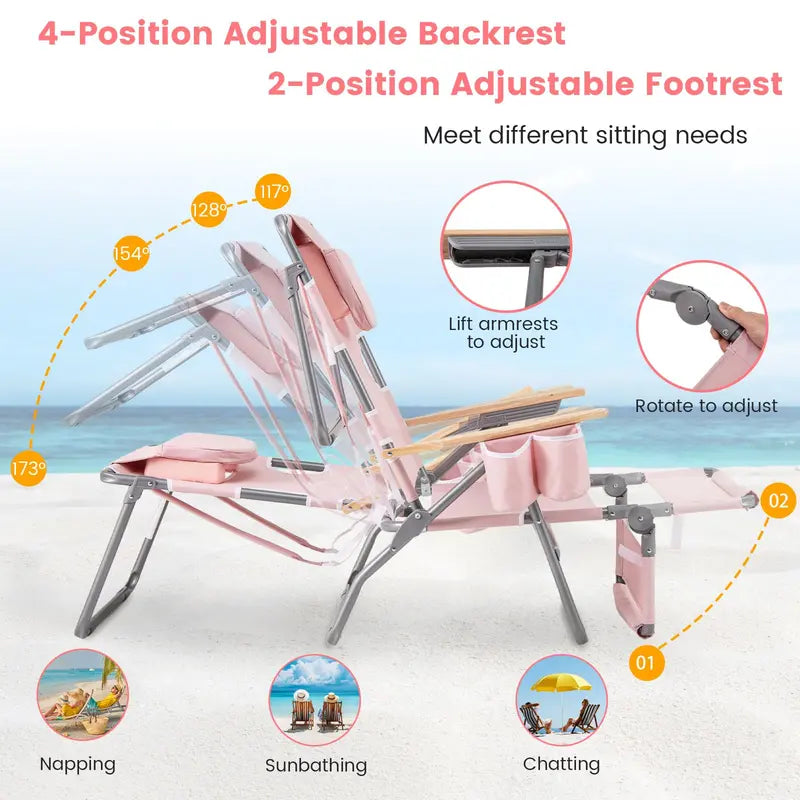 Versatile 3-in-1 Beach Chair – Foldable Recliner for Camping, Poolside, and Sunbathing