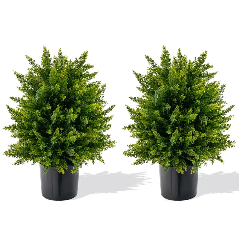 Set of Two 21.5-Inch Faux Potted Shrubs – Realistic Artificial Indoor/Outdoor Plants