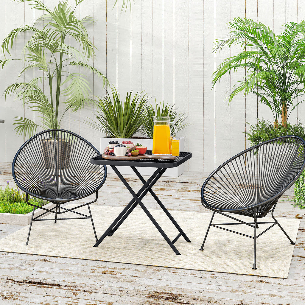 Outsunny Gartentisch klappbar 70 x70 cm, Wetterfest Balkontisch Klapptisch mit Ausschnitt-Design quadrarisch Schwarz