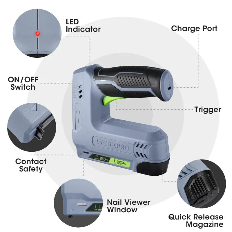 WORKPRO 3.6V Cordless 2-in-1 Staple & Nail Gun – Compact Battery-Powered Fastener Tool