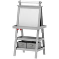 AIYAPLAY Kinderklappstaffelei 3 in 1 mit magnetischer weißer Tafel, Kreidetafel, Papierrolle, 2 Körben, 3-6 Jahre, Grau