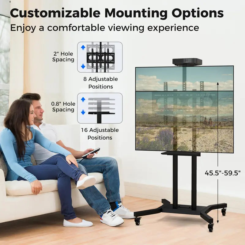 Rolling TV Cart – Lightweight Mobile Stand for 32″–70″ Flat or Curved Screens (Up to 110 lbs), VESA 600×400 mm Support