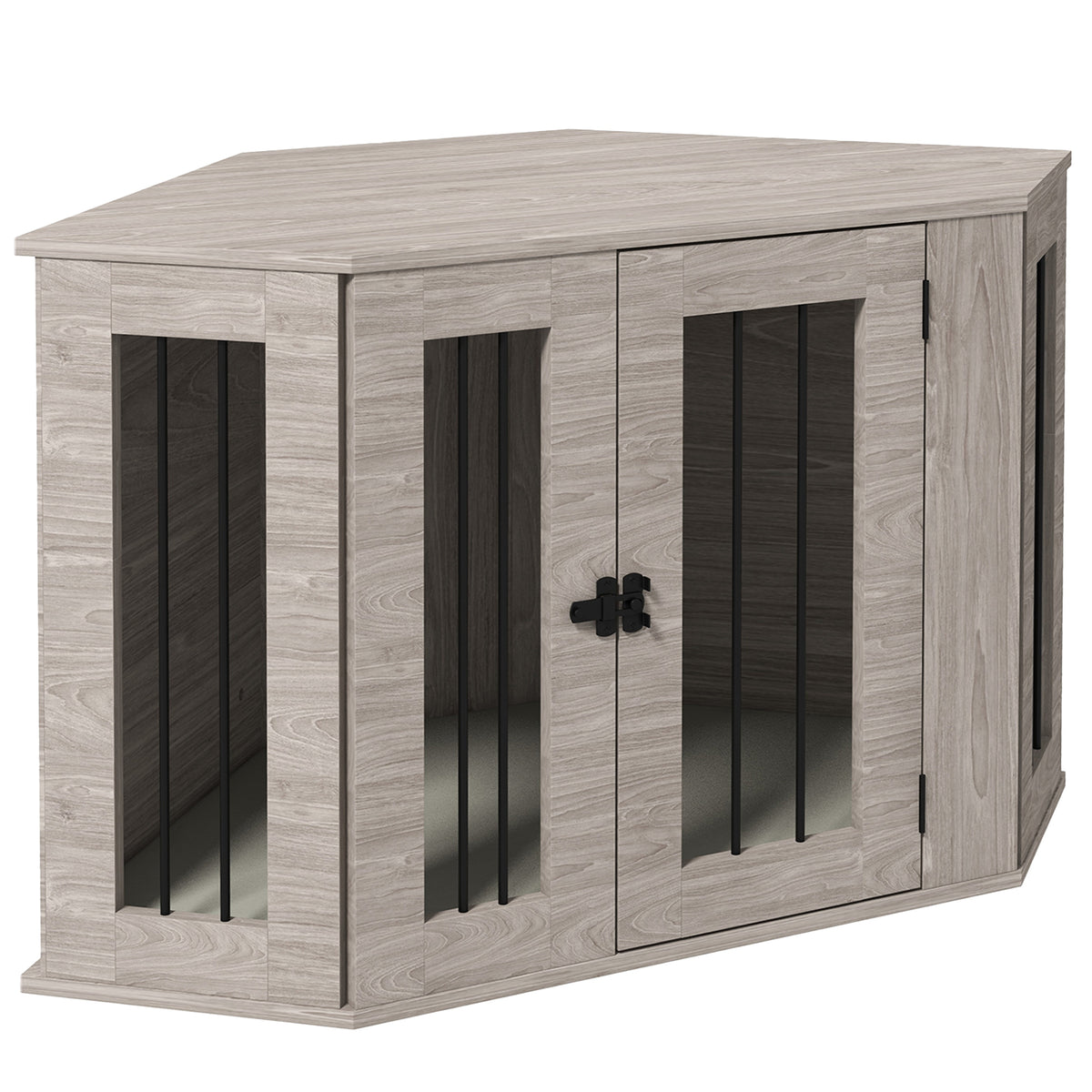 PawHut Hundebox, Hundekäfig, Eckdesign, inkl. Verriegelung, 1 Liegekissen, 104 x 55 x 63 cm, Braun