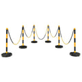 Six-Pack Traffic Delineator Posts with Octagonal Fillable Bases and 5-Foot Linked Chains (Black/Yellow)