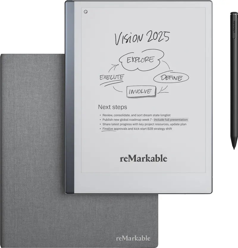 reMarkable 2 Paper Tablet – 10.3″ E-Ink Display with Marker Plus & Polymer Weave Folio (Gray)