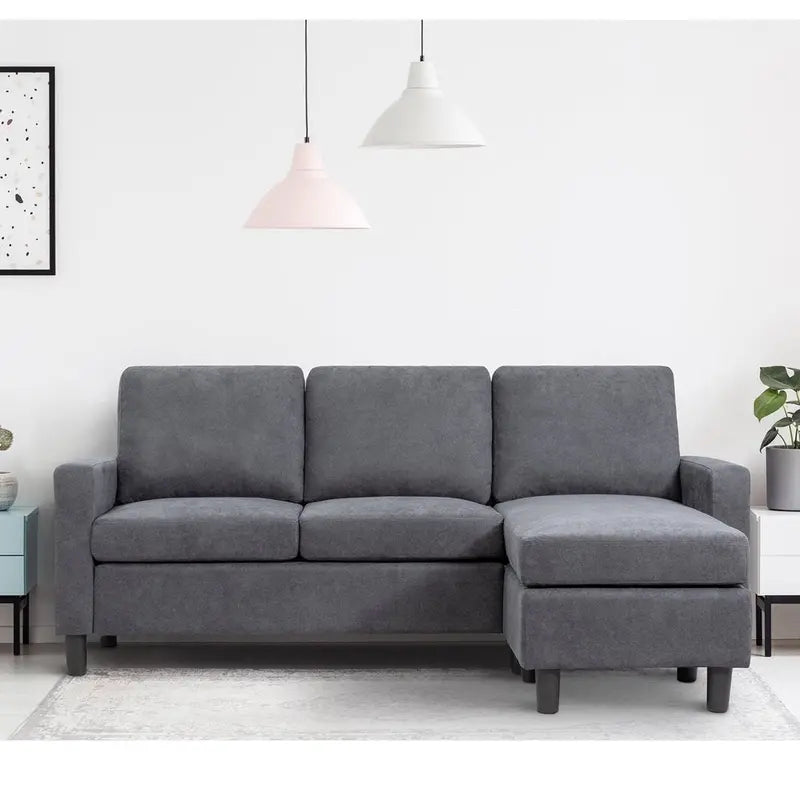 Walsunny L-Shaped Convertible Sectional Sofa – Linen Upholstery, Reversible Ottoman, Space-Saving Design
