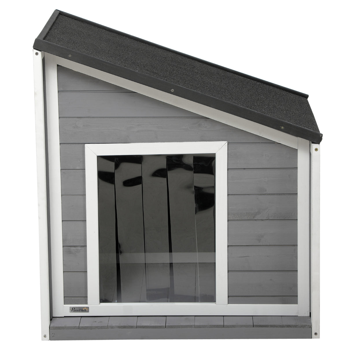 PawHut Hundehütte aus Massivholz, wetterbeständig, Asphaltdach, 71 cm x 58 cm x 77 cm, Grau + Weiß