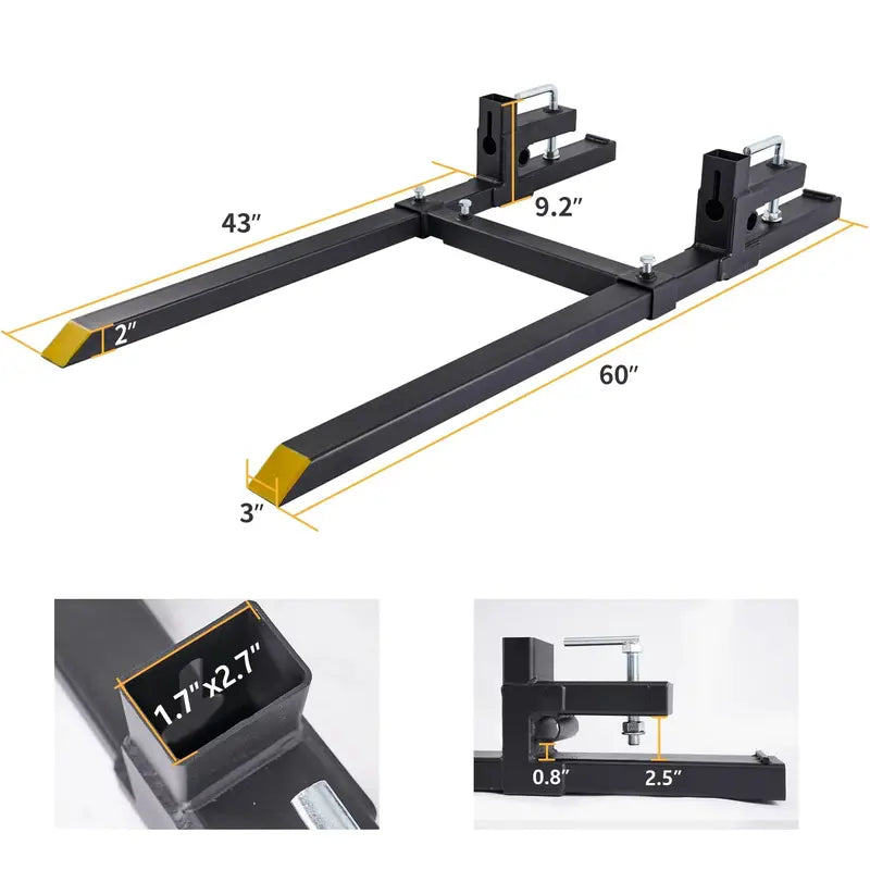 YINTATECH 60-Inch Clamp-On Pallet Forks – 4000 lb Capacity Tractor Attachment for Skid Steers