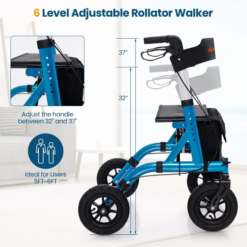 Rollator Walker with Seat, Backrest, and Brakes for Seniors