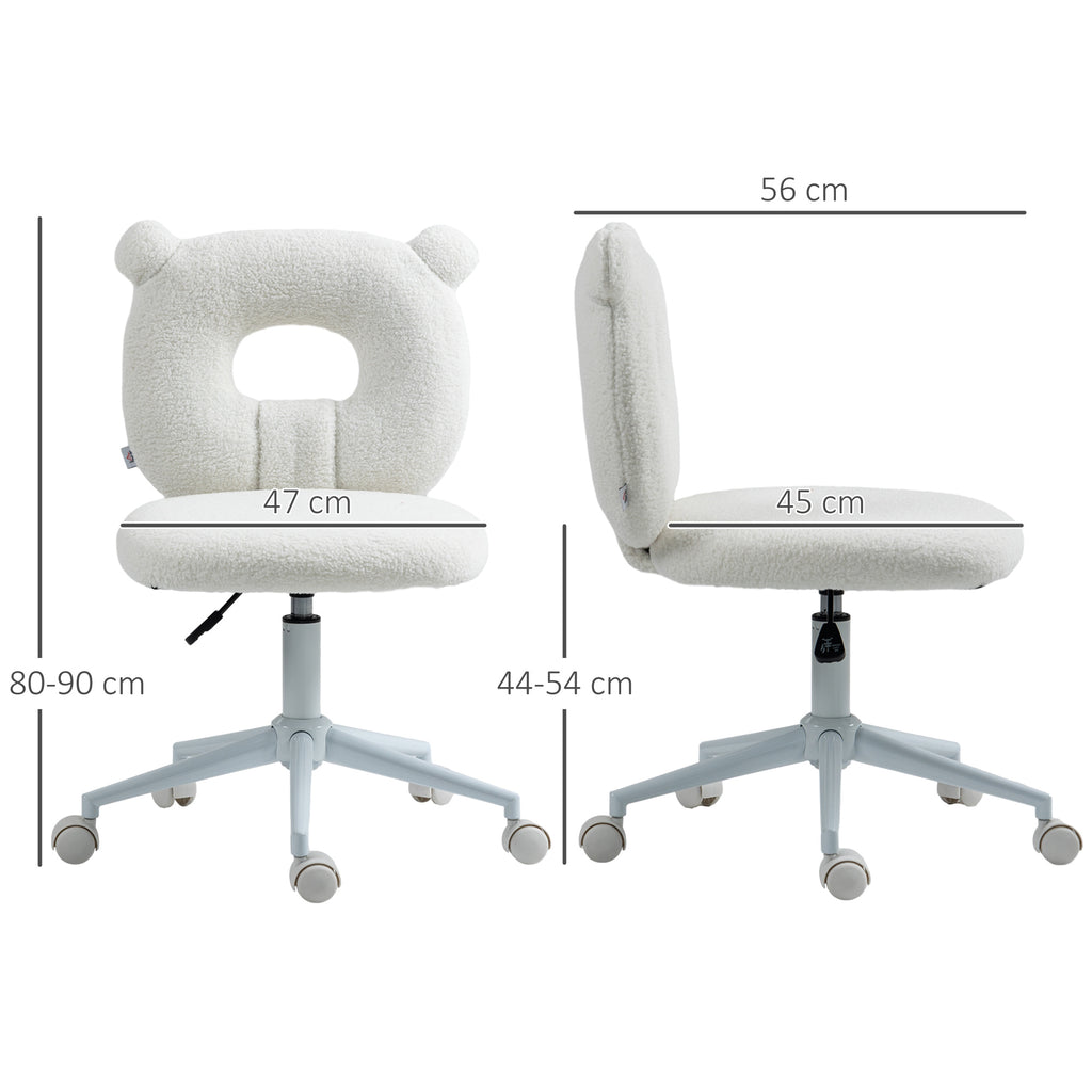 HOMCOM Bürostuhl Schreibtischstuhl, höhenverstellbar, Teddyfell, 50 cm x 56 cm x 90 cm, Weiß