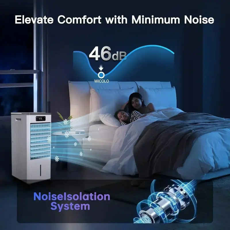 Windowless Evaporative Air Cooler – Portable 3-Mode, 3-Speed Cooler with 12-Hour Timer