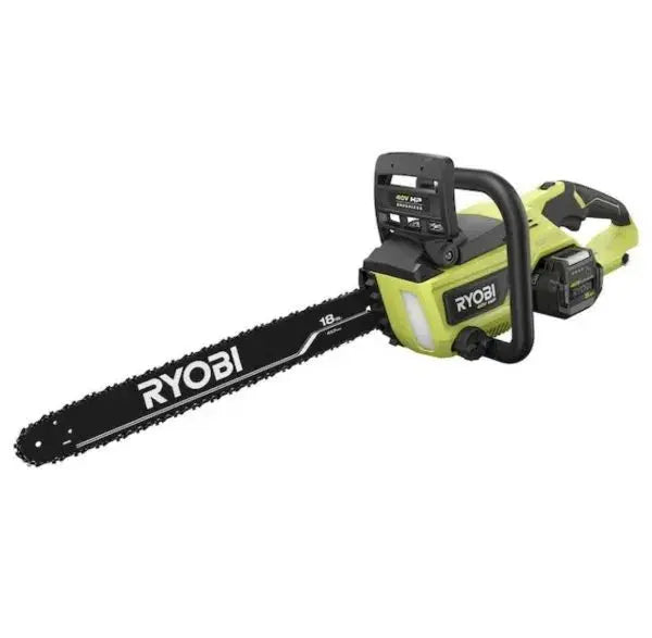 RYOBI 18″ 40V Cordless Chainsaw Kit – Includes Battery and Charger, Lightweight Green Design for Efficient Branch Cutting
