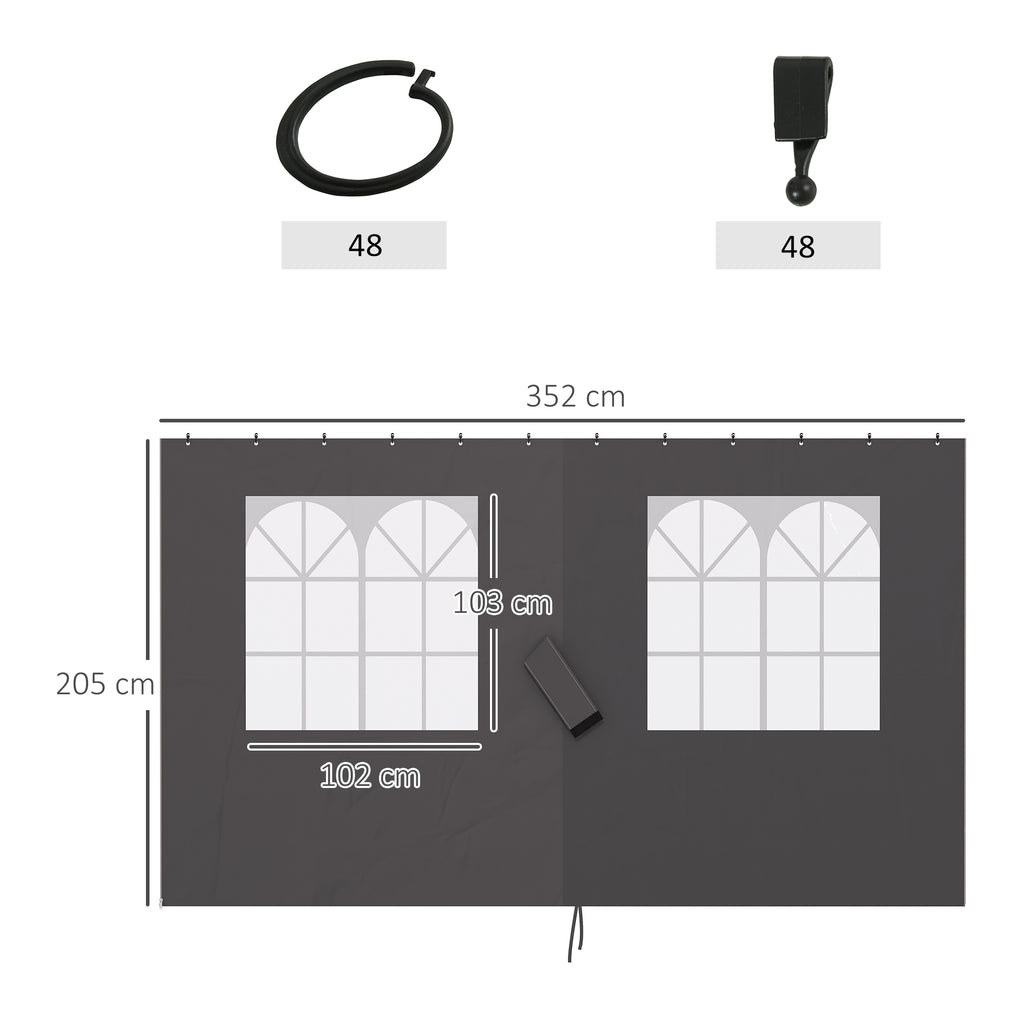 Outsunny Pavillon-Seitenwände, 4 Seitenwand-Paneele für Gartenpavillon, mit Reißverschluss, 3 x 4 m Pavillon, Dunkelgrau