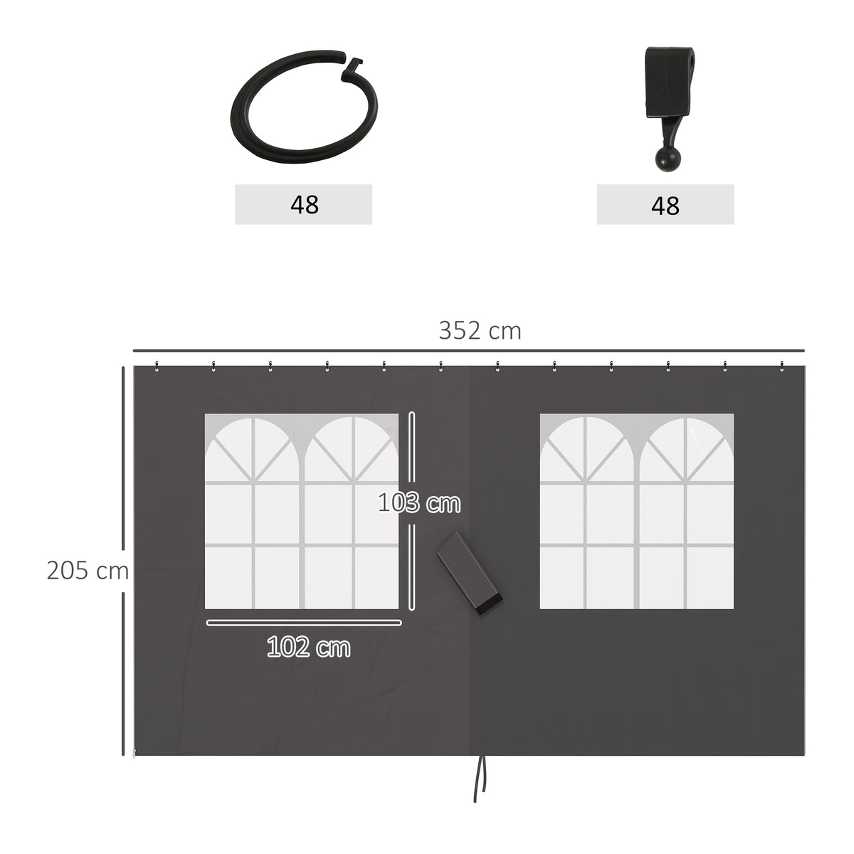 Outsunny Pavillon-Seitenwände, 4 Seitenwand-Paneele für Gartenpavillon, mit Reißverschluss, 3 x 4 m Pavillon, Dunkelgrau