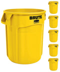 Yellow Heavy-Duty Trash Can Set – Pack of Six 32-Gallon Commercial-Grade Garbage Containers