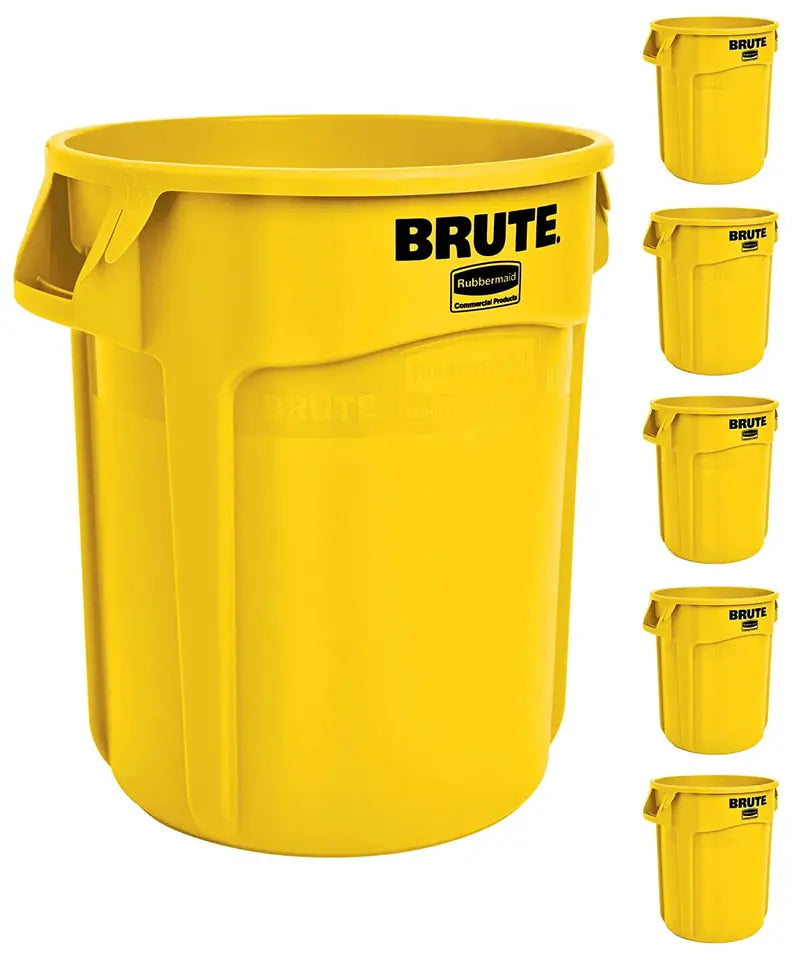 Yellow Heavy-Duty Trash Can Set – Pack of Six 32-Gallon Commercial-Grade Garbage Containers