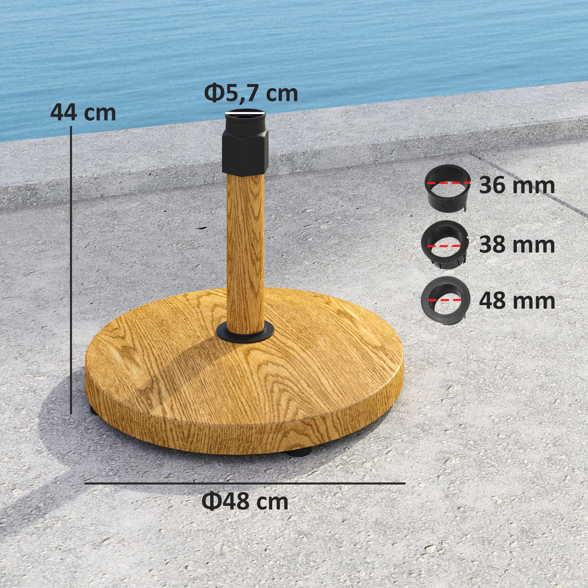 Outsunny Gartenschirmständer, Sonnenschirmbasis Verstellbare Fußpads Basis für Gartenschirm, Metall, Beton, Naturholz