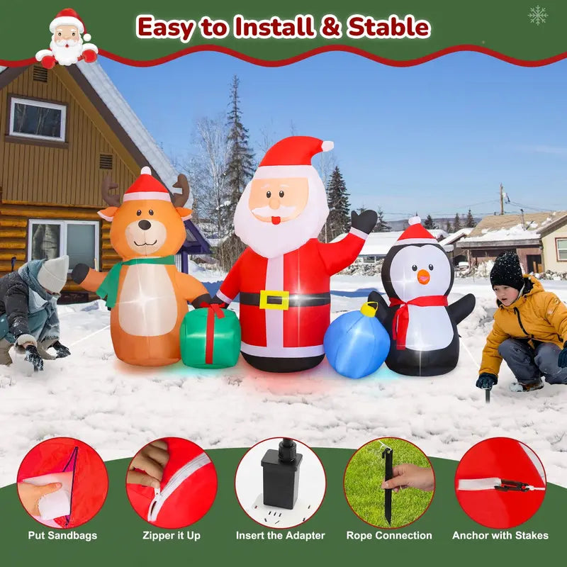 Vrilay 7.3ft Inflatable Santa Elk Penguin with LED Lights – Waterproof Outdoor Holiday Decoration