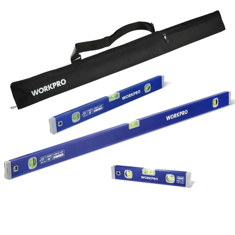 WORKPRO Triple-Length Spirit Level Set – 12″, 20″, and 40″ Aluminum Levels