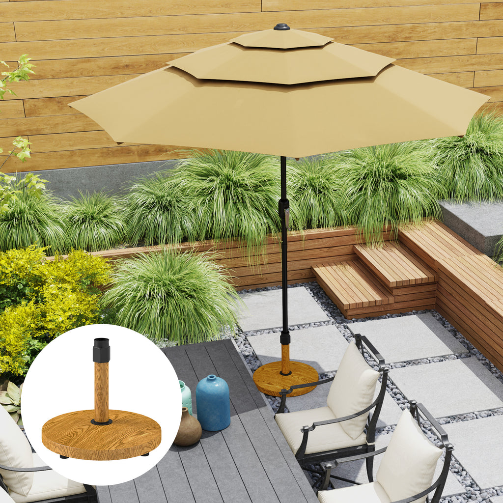 Outsunny Gartenschirmständer, Sonnenschirmbasis Verstellbare Fußpads Basis für Gartenschirm, Metall, Beton, Naturholz