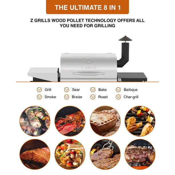 Z GRILLS ZPG-6002E 573inch Wood Pellet Grill and Smoker 6-in-1 BBQ Stainless Steel