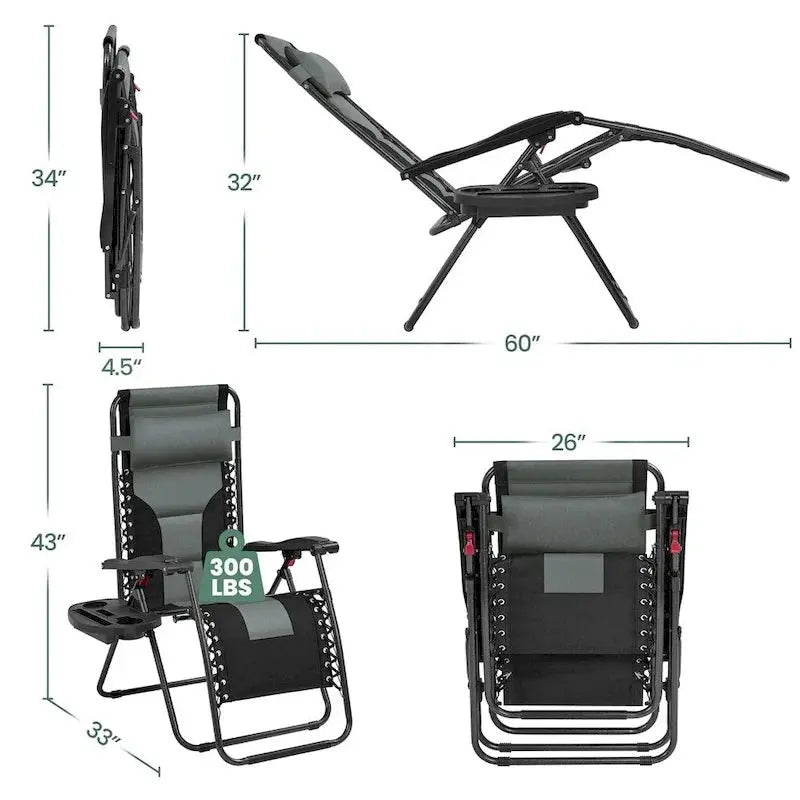 Yaheetech Twin Pack Outdoor Zero Gravity Lounge Chairs – 26-Inch Padded Patio & Camping Seating