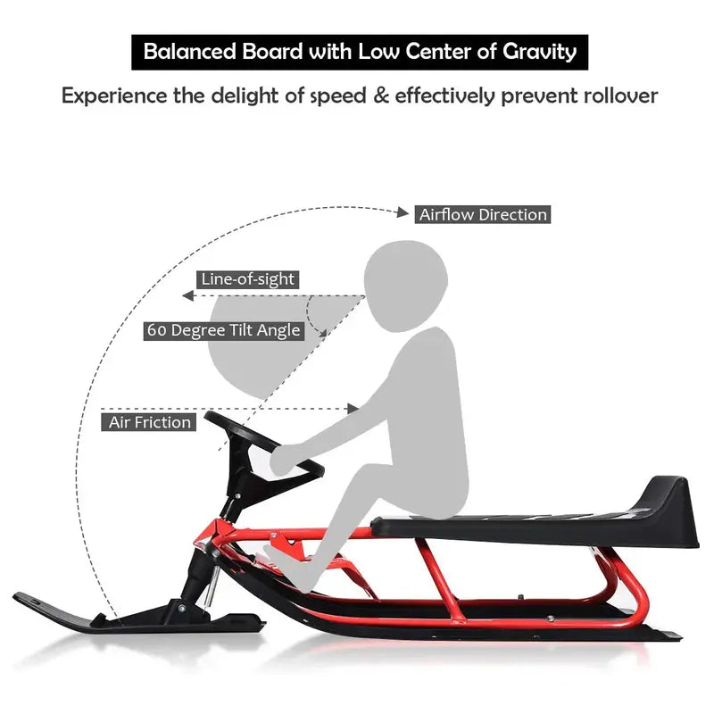 Snow Racer Twin-Brake Sled – Ski-Style Slider Board for Winter Recreation