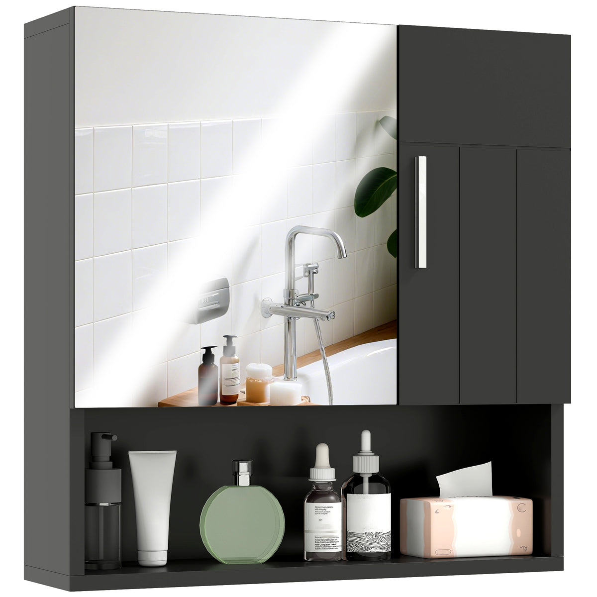 Kleankin Badezimmerschrank mit verstellbaren Regalen und offenem Regal, 54x15,2x55,3 cm, Schwarz