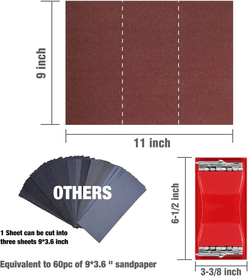WORKPRO Assorted Sandpaper Pack – 24 Sheets (80–600 Grit) with Sanding Holder