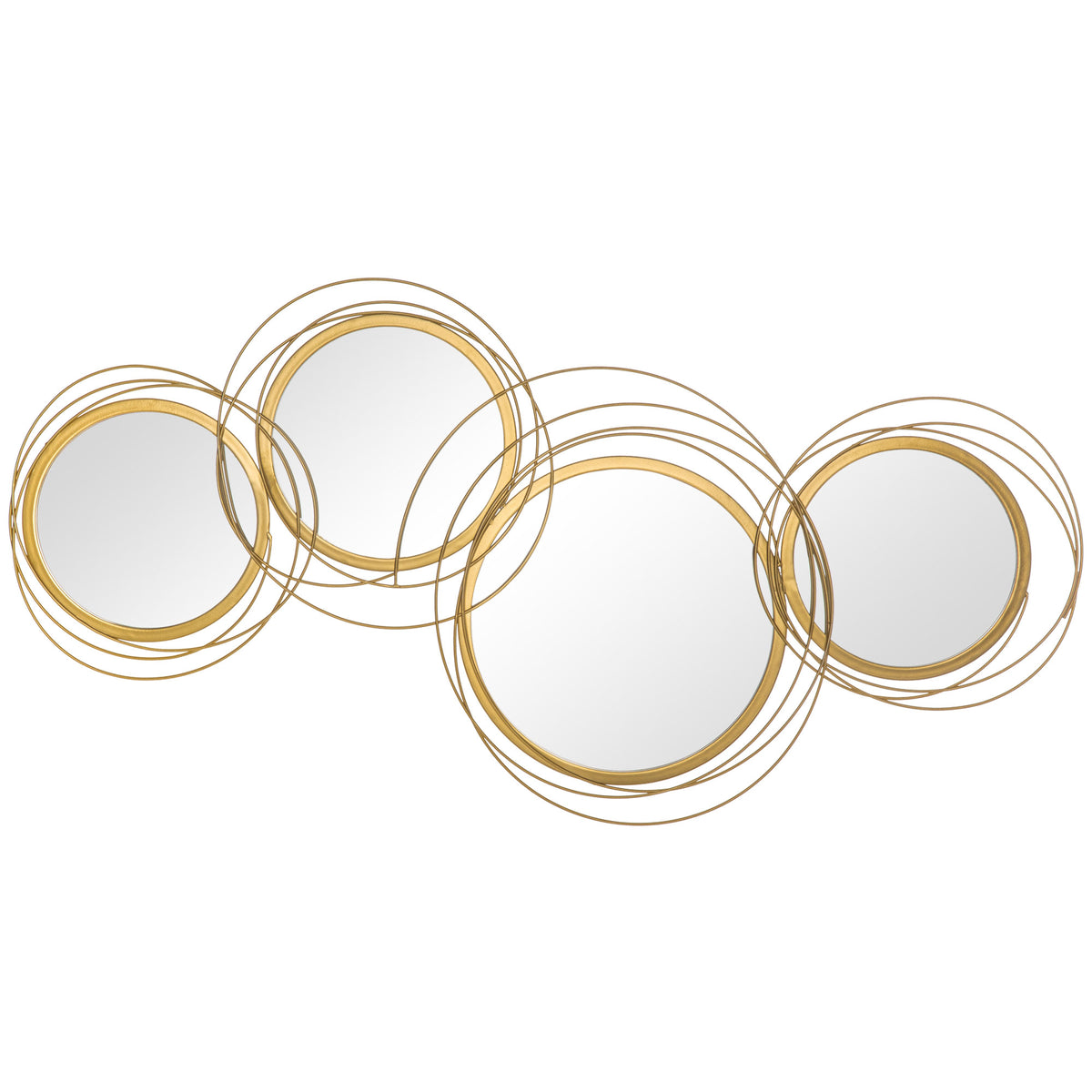 HOMCOM Spiegel-Set für Wanddekoration, Wandschmuck mit 4 runden Spiegeln, Wandspiegel, Flurspiegel,107 x 4 x 56 cm