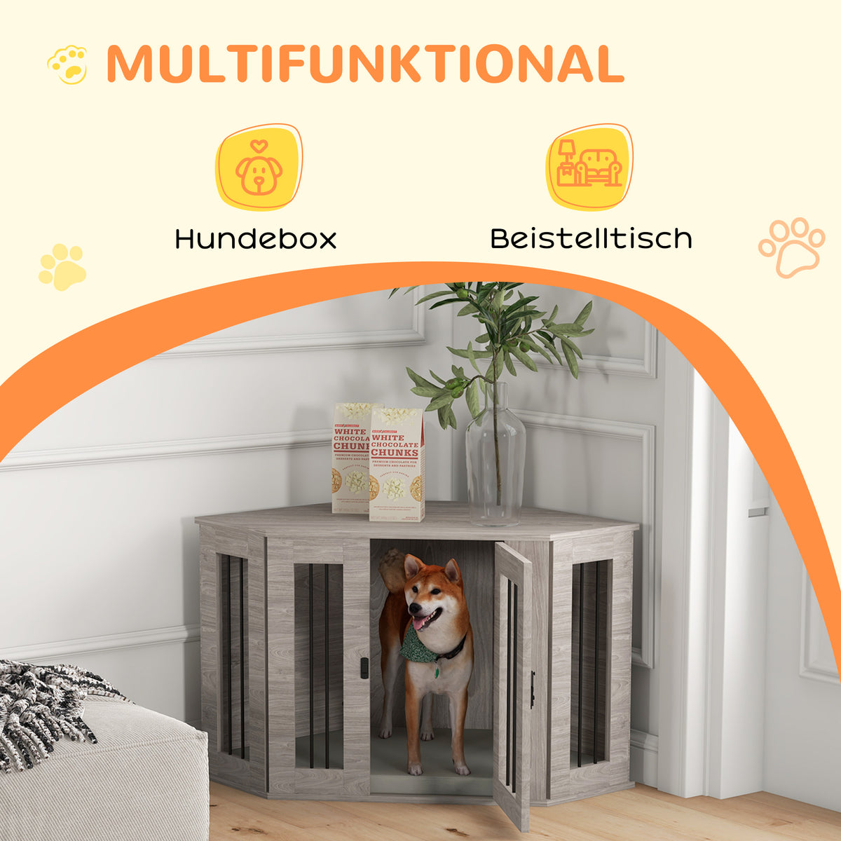 PawHut Hundebox, Hundekäfig, Eckdesign, inkl. Verriegelung, 1 Liegekissen, 104 x 55 x 63 cm, Braun