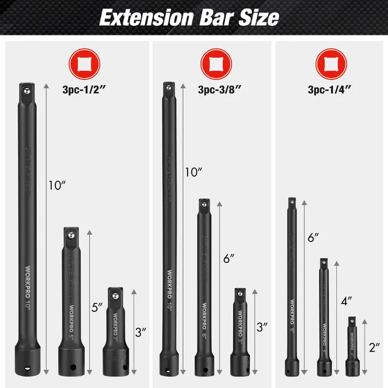 WORKPRO 9-Piece Impact Driver Extension Bar Kit – Durable Hex-Shank Extensions