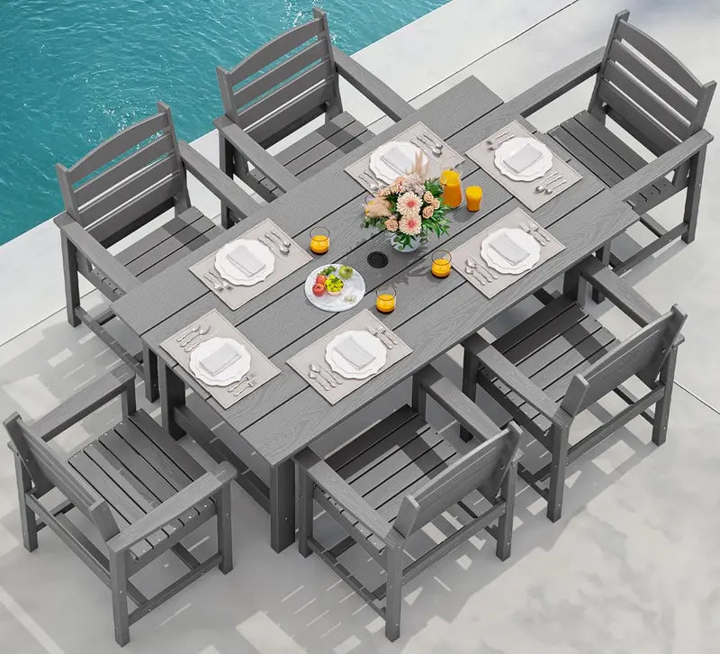 SERWALL HDPE 7-Piece Outdoor Dining Set — All-Weather Aluminum Frame Dining Table and Chair Collection