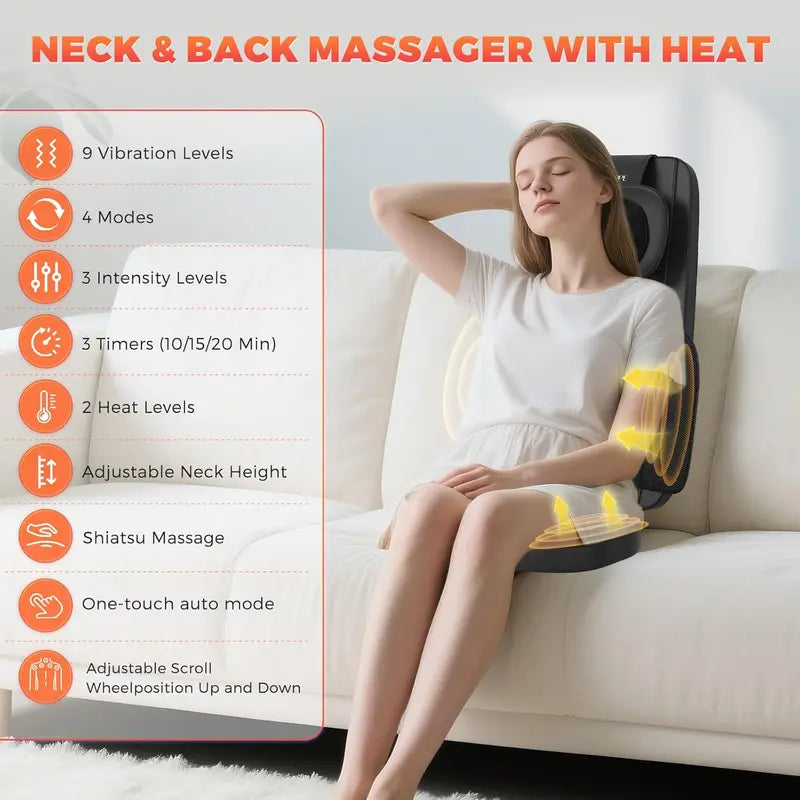 Shiatsu Back Massager with Heat – 4D Kneading Device for Office or Home Pain Relief