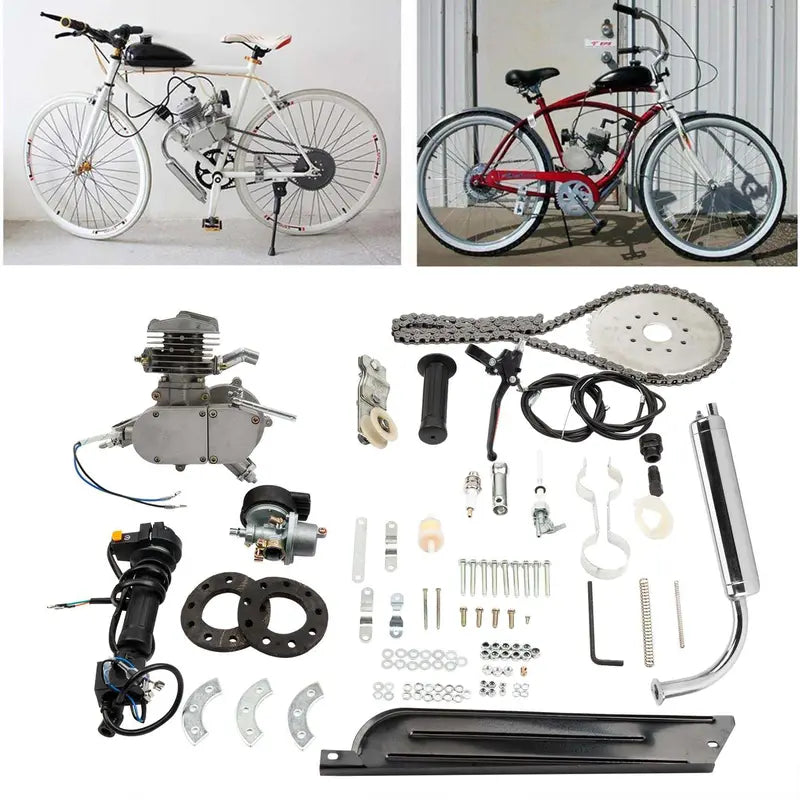 Zimtown 80cc 2-Stroke Engine Bike Motor Kit for 26″ Bicycles, Silver White