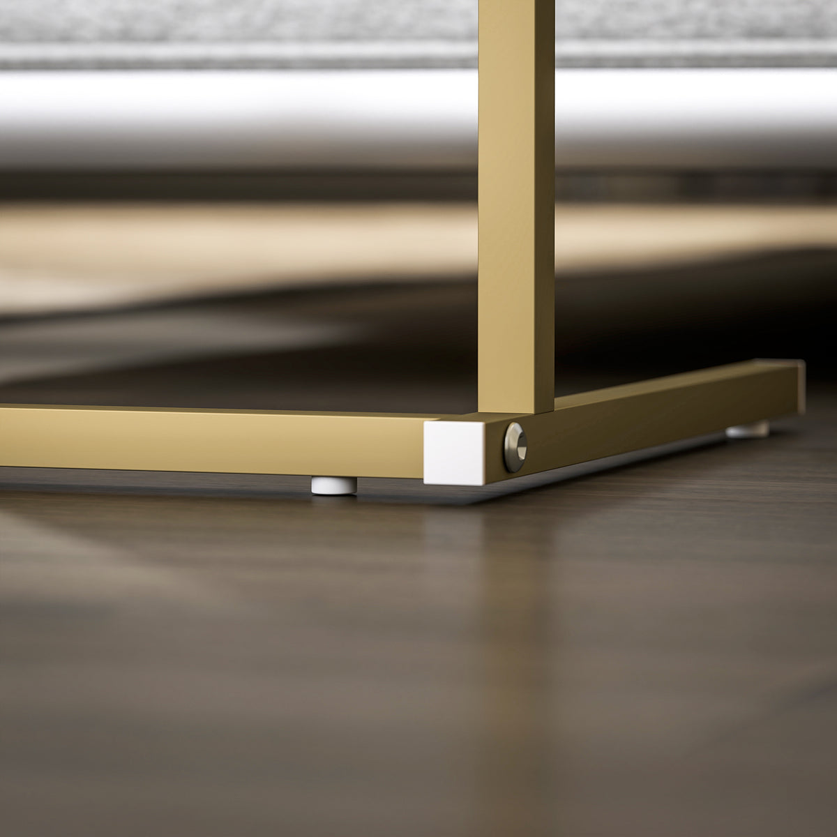 HOMCOM Couchtisch C-Form Marmoreffekt mit integrierten Steckdosen und USB, Weiß