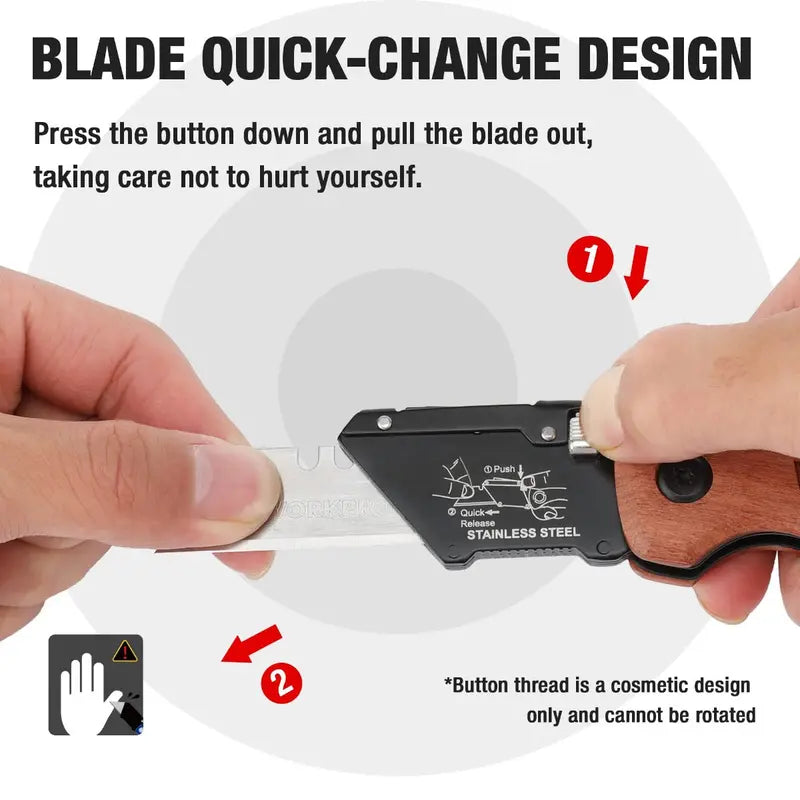 WORKPRO Heavy-Duty Folding Utility Knife – Wood Handle, Durable Blade Design