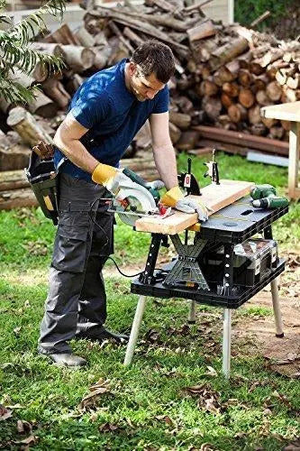 Keter Folding Workbench Table – Miter Saw Stand with Clamps & Compact Garage Storage