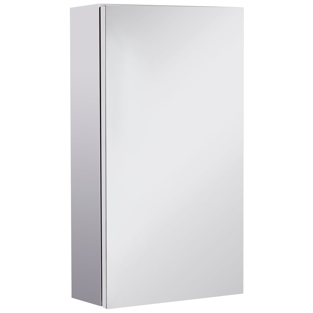 HOMCOM Badezimmerspiegelschrank aus Edelstahl mit Tür und 2 Regalen, 55x14x30cm
