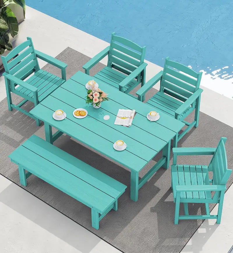 SERWALL HDPE 7-Piece Outdoor Dining Set — All-Weather Aluminum Frame Dining Table and Chair Collection